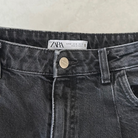 ZARA Washed Black Denim Mom Jeans Straight Leg - Picture 2 of 7